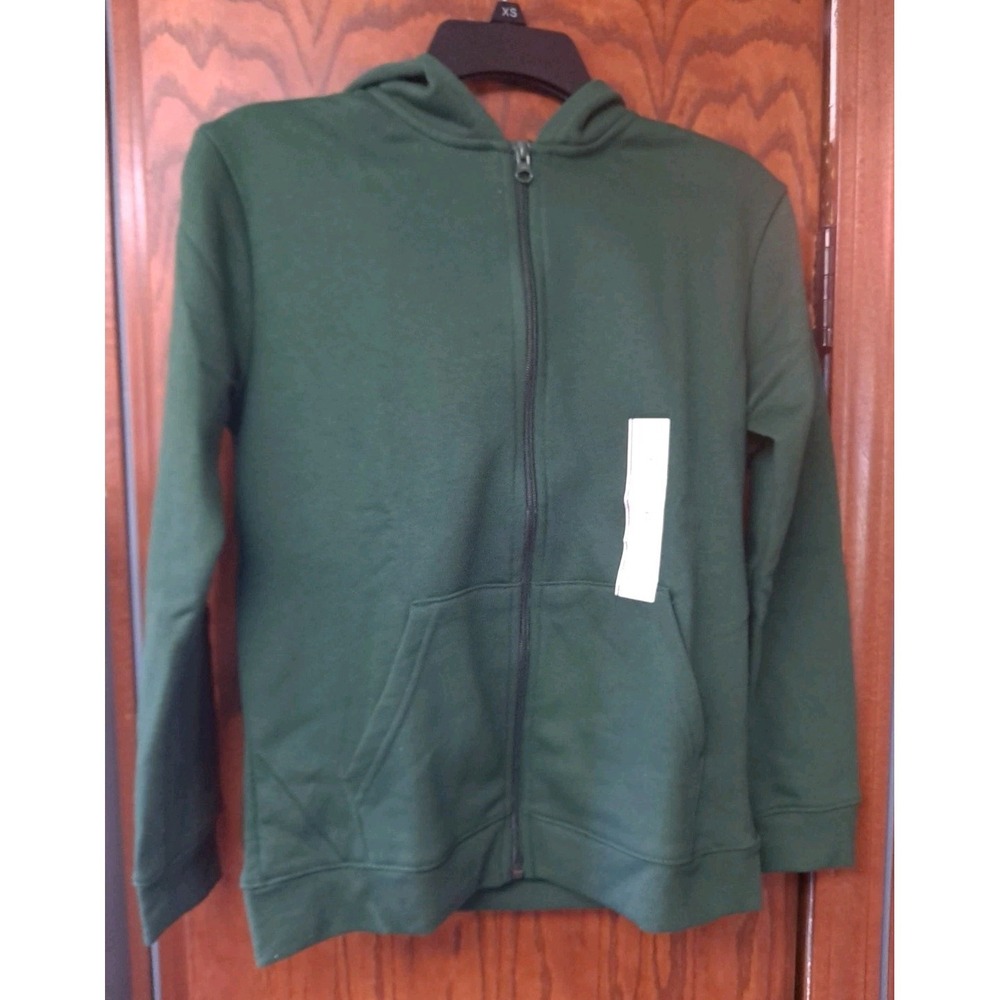 Cat & Jack Boys Fleece Zip-Up Hooded Sweatshirt Dark Green NWT Size Large 10/12